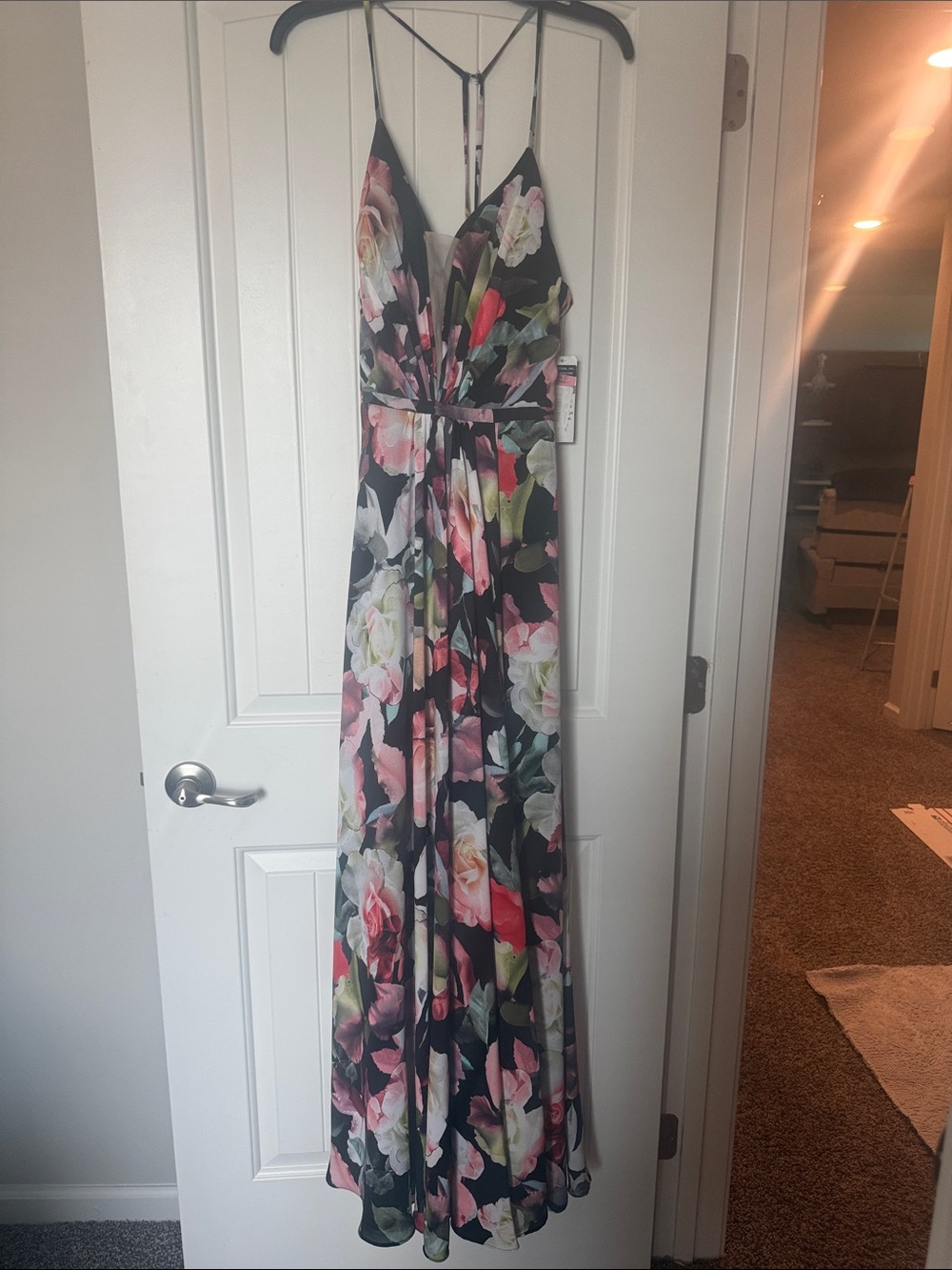 Cachet Black Floral Maxi Dress with Pink & White Blooms